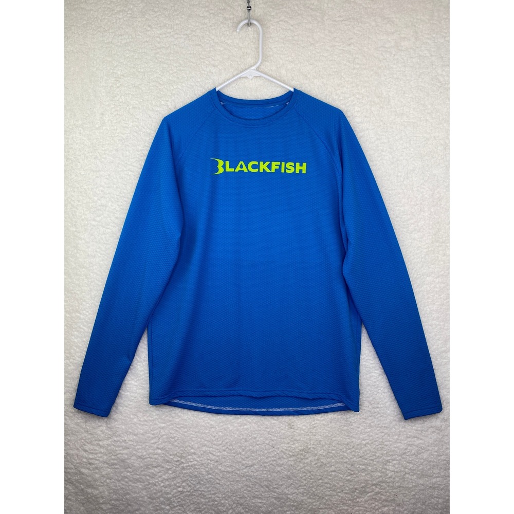 Blackfish Mens Long Sleeve Performance Shirt Small Blue Honeycomb Knit Logo‎ Top